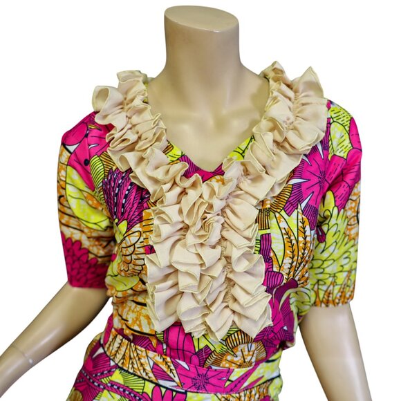 Vintage 1960s African Waxhaus Hummingbird Print Two-Piece Set Super Wax Cotton - Picture 5 of 17